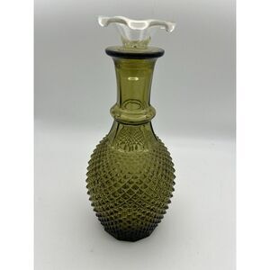 Vintage Emerald‎ Green Glass Diamond Decanter Bottle with Stopper